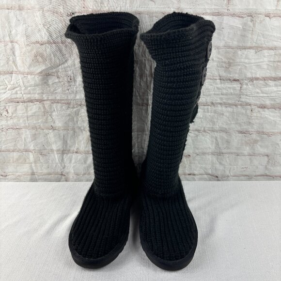 UGG Women's 10 Black Cardy Tall Sweater Knit Wool Blend Boots - Picture 5 of 12